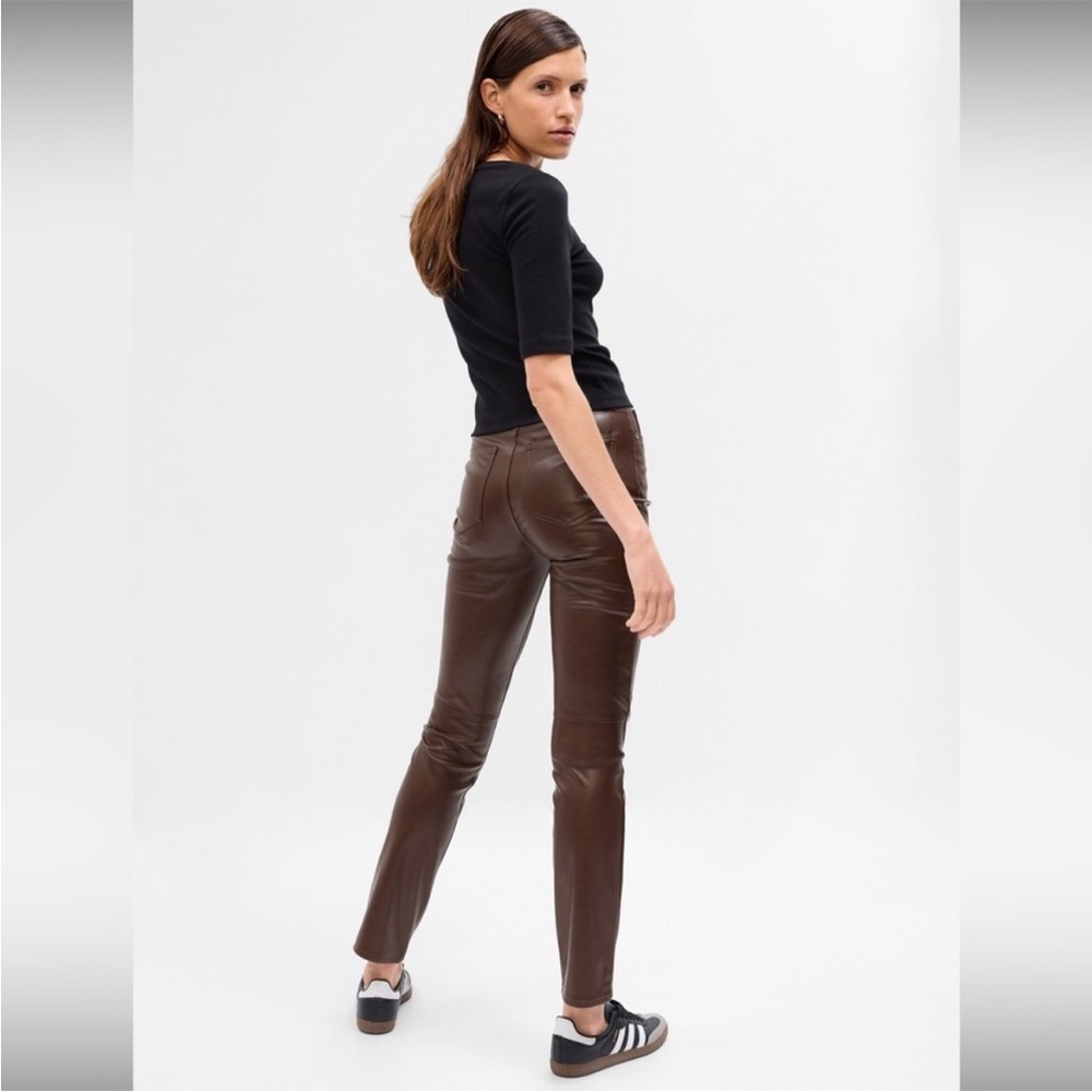 Gap Vintage Slim High Rise Brown Faux Leather Pants 10 Short/30 - Picture 3 of 8